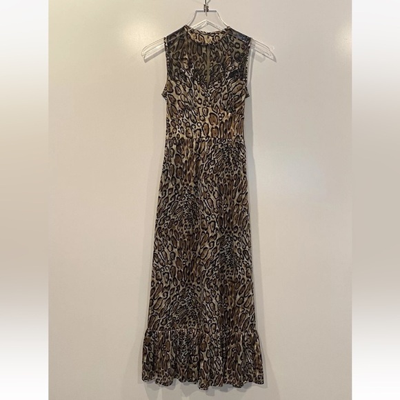 Vintage Animal Print‎ Illusion Neckline Maxi Dress Tie Back Womens Size 8 (1045) - Picture 1 of 4